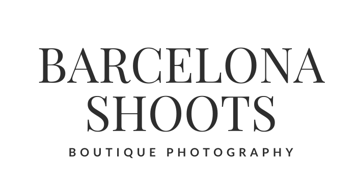 The image displays the text BARCELONA SHOOTS in large, bold capital letters, with BOUTIQUE PHOTOGRAPHY in smaller letters beneath it, all on a light background.